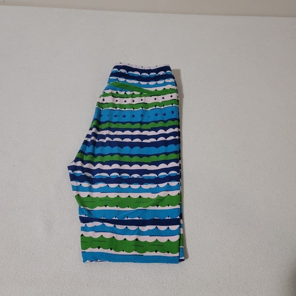 OS lularoe Leggings striped scallop blue green white - Picture 10 of 11